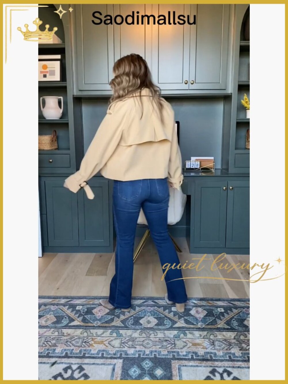 Crop Double Breasted Trench Coat with Pockets - Picture 7 of 7